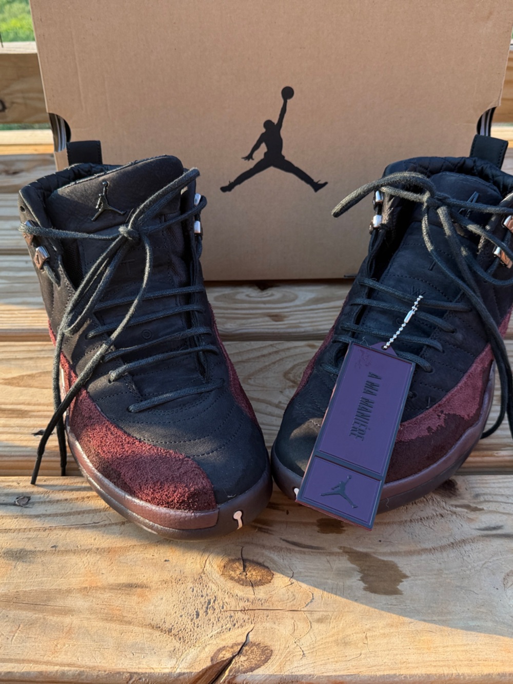 Jordan Men’s Air Jordan 12 Retro  High-Top Sneakers in Black and Burgundy